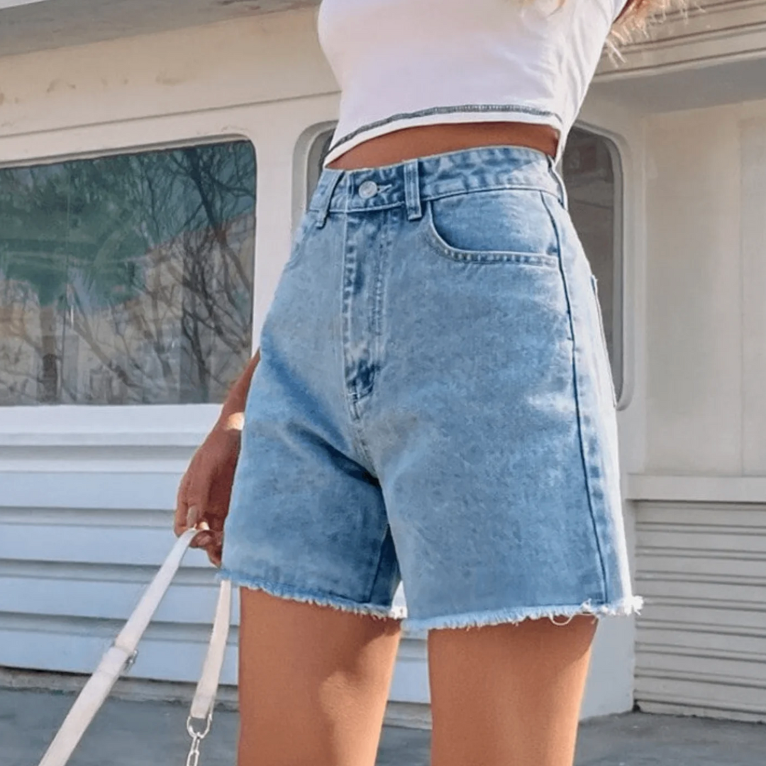 Hochtaillierte Denim Sommer Shorts mit Raw Edge für Damen