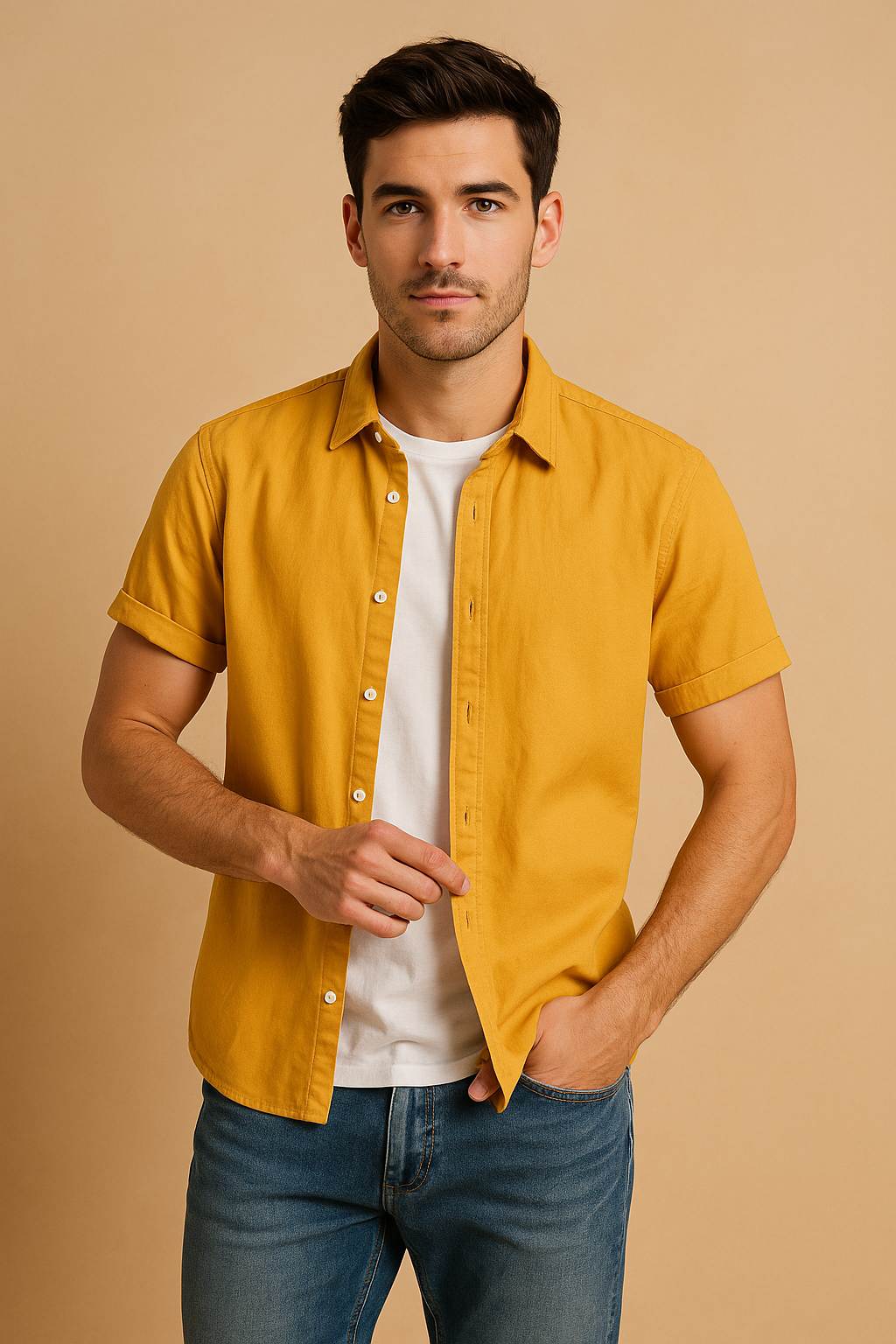 Kurzarmhemd Baumwolle für Herren im Japanischen Retro-Stil