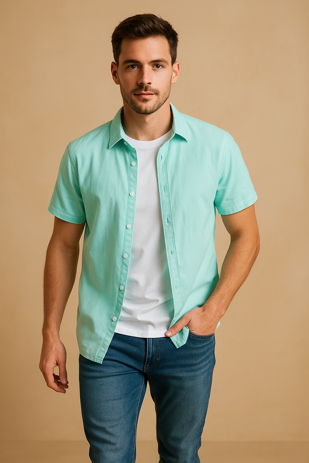Kurzarmhemd Baumwolle für Herren im Japanischen Retro-Stil