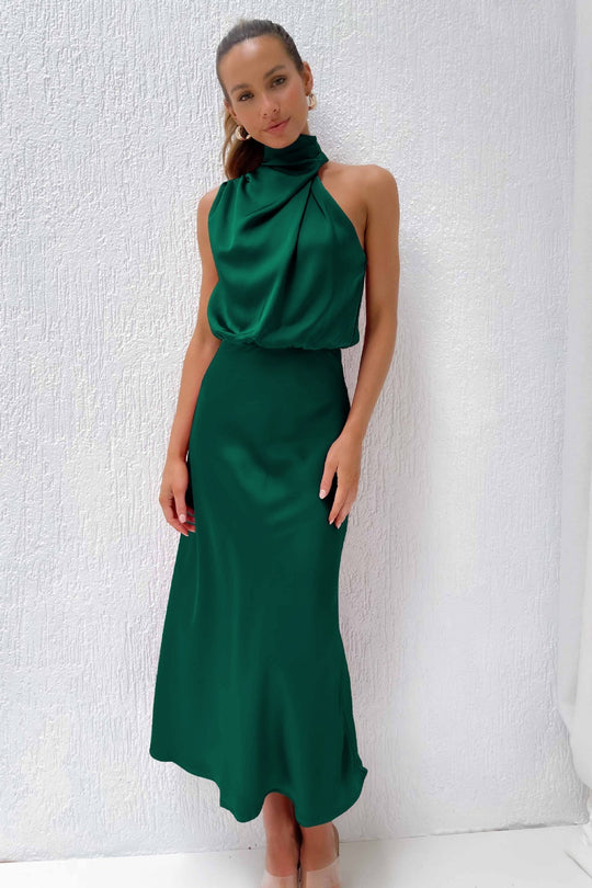 Lange Satijnen Jurk mit Halterneck für Damen