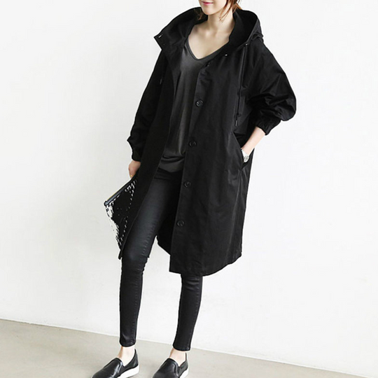 Langer Trenchcoat mit Kapuze für Damen