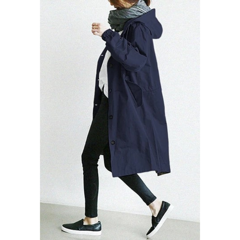 Langer Trenchcoat mit Kapuze für Damen
