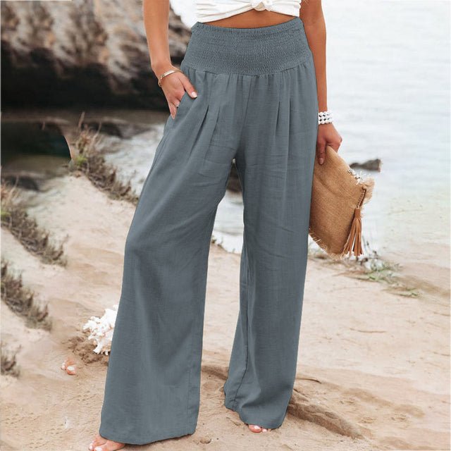 Leichte Sommerhose Damen Baumwolle mit Smock Taille Weite Beine