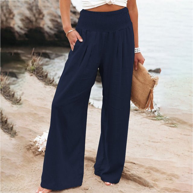 Leichte Sommerhose Damen Baumwolle mit Smock Taille Weite Beine
