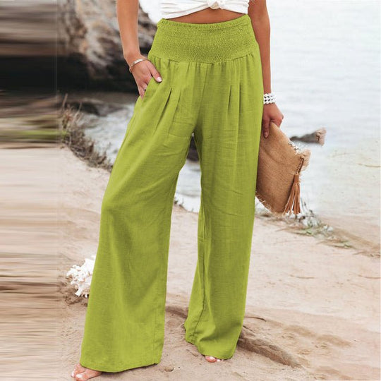 Leichte Sommerhose Damen Baumwolle mit Smock Taille Weite Beine