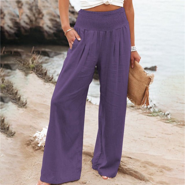Leichte Sommerhose Damen Baumwolle mit Smock Taille Weite Beine