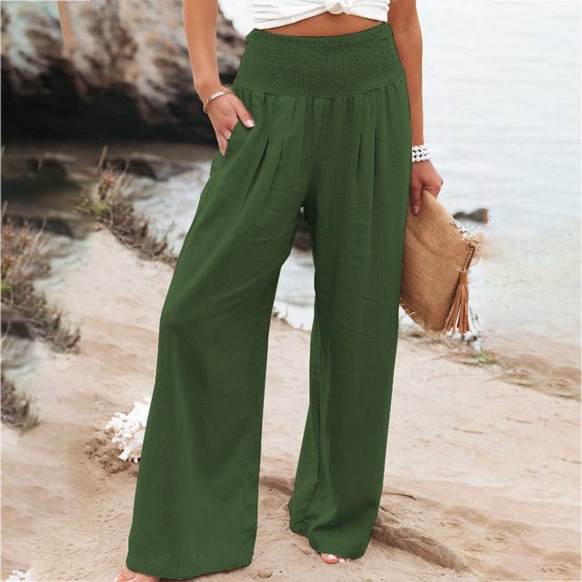 Leichte Sommerhose Damen Baumwolle mit Smock Taille Weite Beine