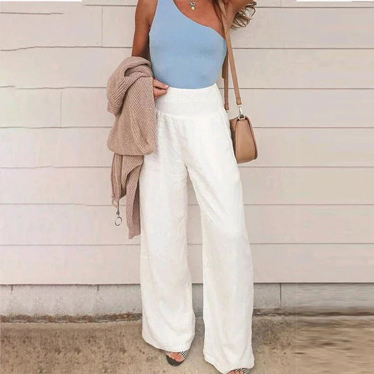 Leichte Sommerhose Damen Baumwolle mit Smock Taille Weite Beine