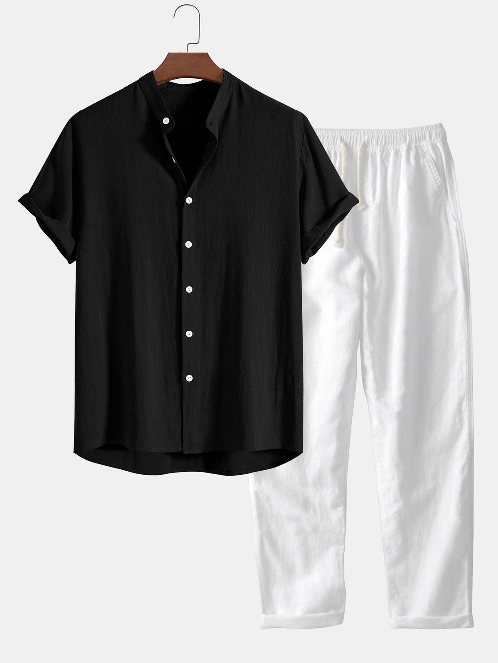 Leinen Sommer Set mit Polohemd und Hose für Männer