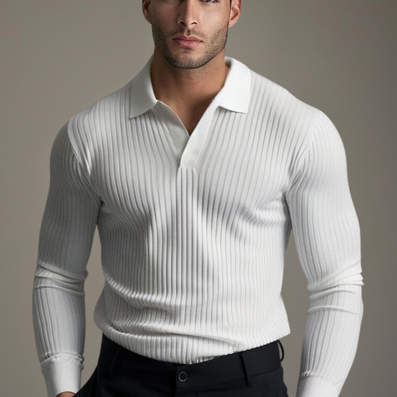 Offenes Kragen Langarm Strickhemd für Herren