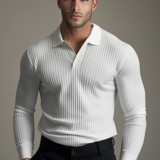 Offenes Kragen Langarm Strickhemd für Herren