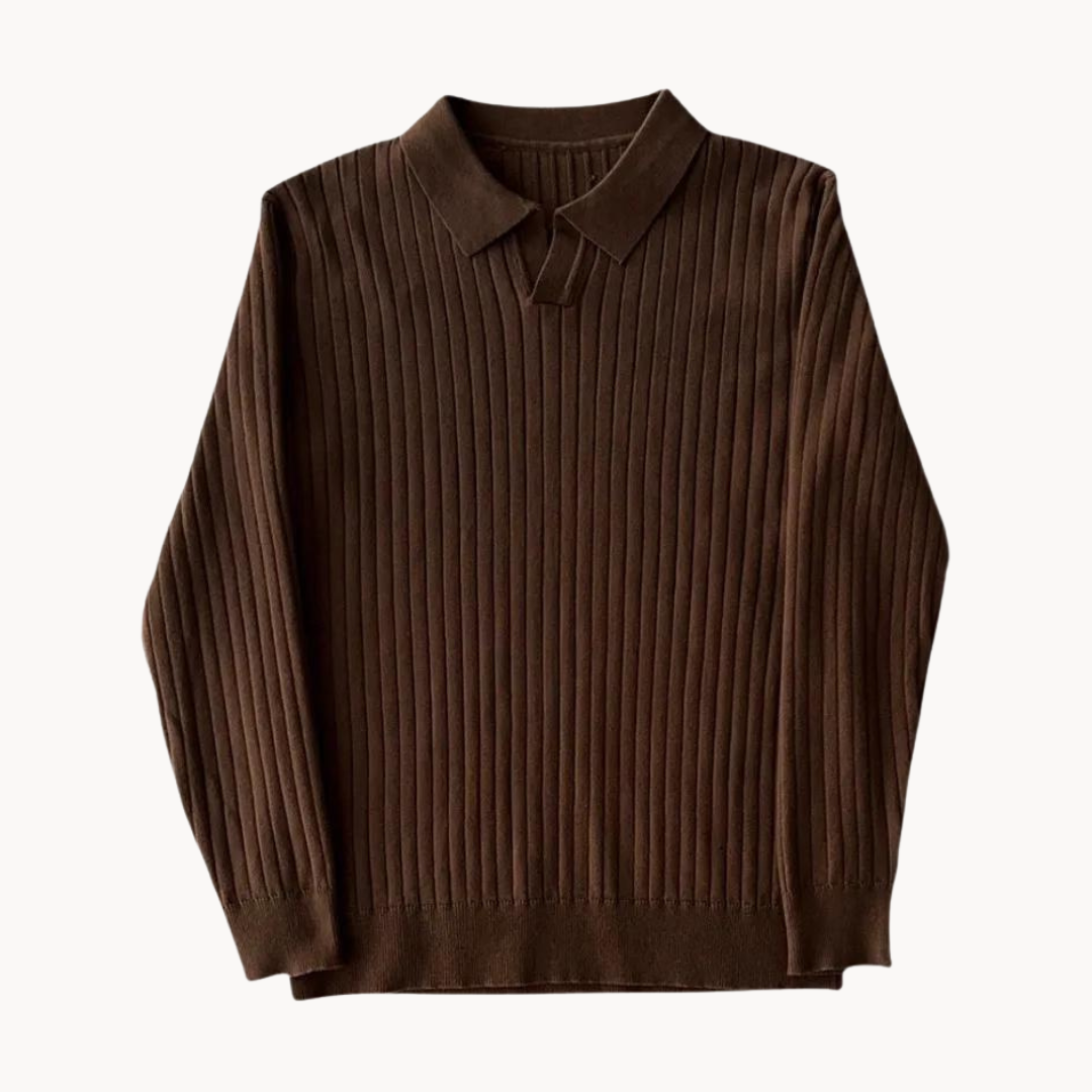 Offenes Kragen Langarm Strickhemd für Herren