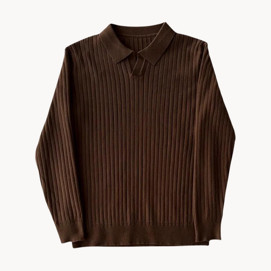 Offenes Kragen Langarm Strickhemd für Herren