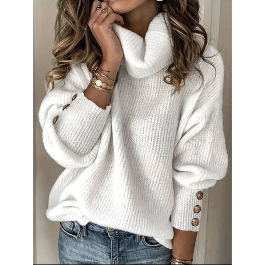 Rollkragenpullover mit Knopfdekoration für Damen
