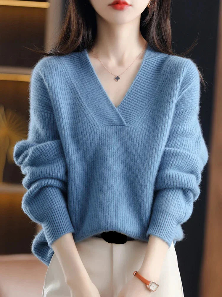 Bastet | Bequemer V-Ausschnitt Strickpullover für Damen