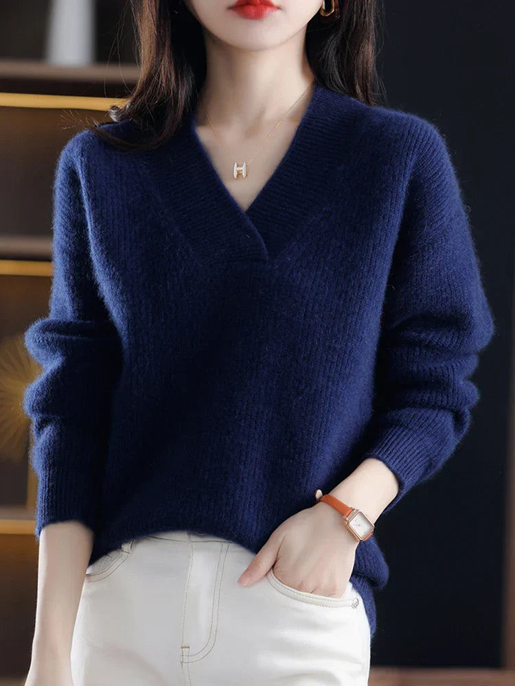 Bastet | Bequemer V-Ausschnitt Strickpullover für Damen