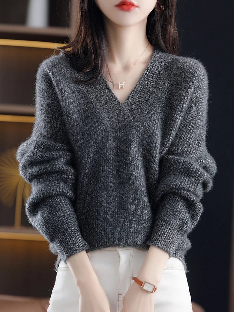 Bastet | Bequemer V-Ausschnitt Strickpullover für Damen