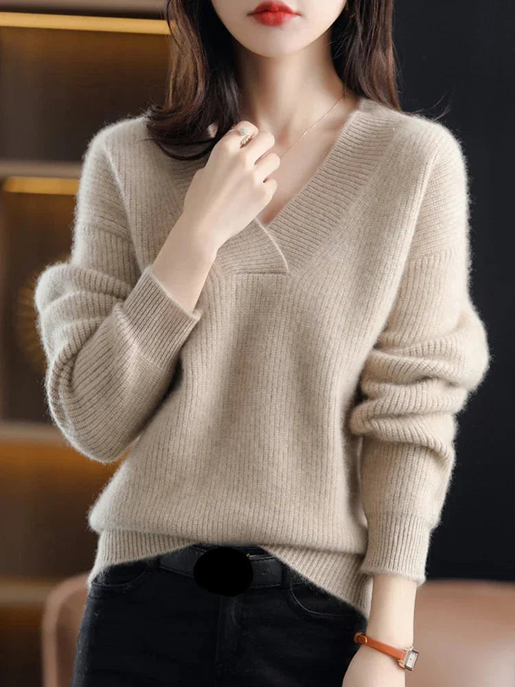 Bastet | Bequemer V-Ausschnitt Strickpullover für Damen