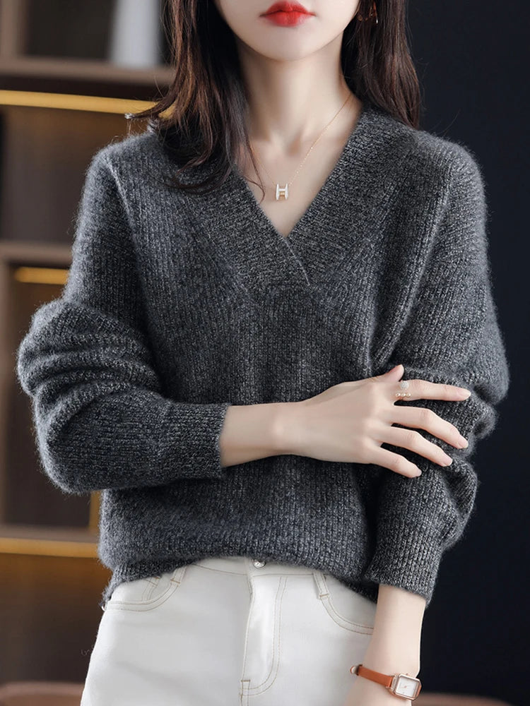 Bastet | Bequemer V-Ausschnitt Strickpullover für Damen
