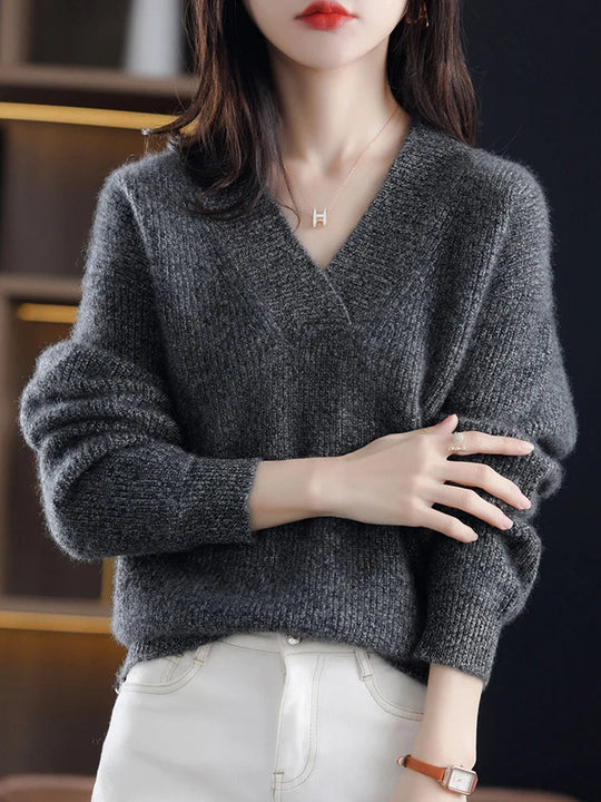Bastet | Bequemer V-Ausschnitt Strickpullover für Damen