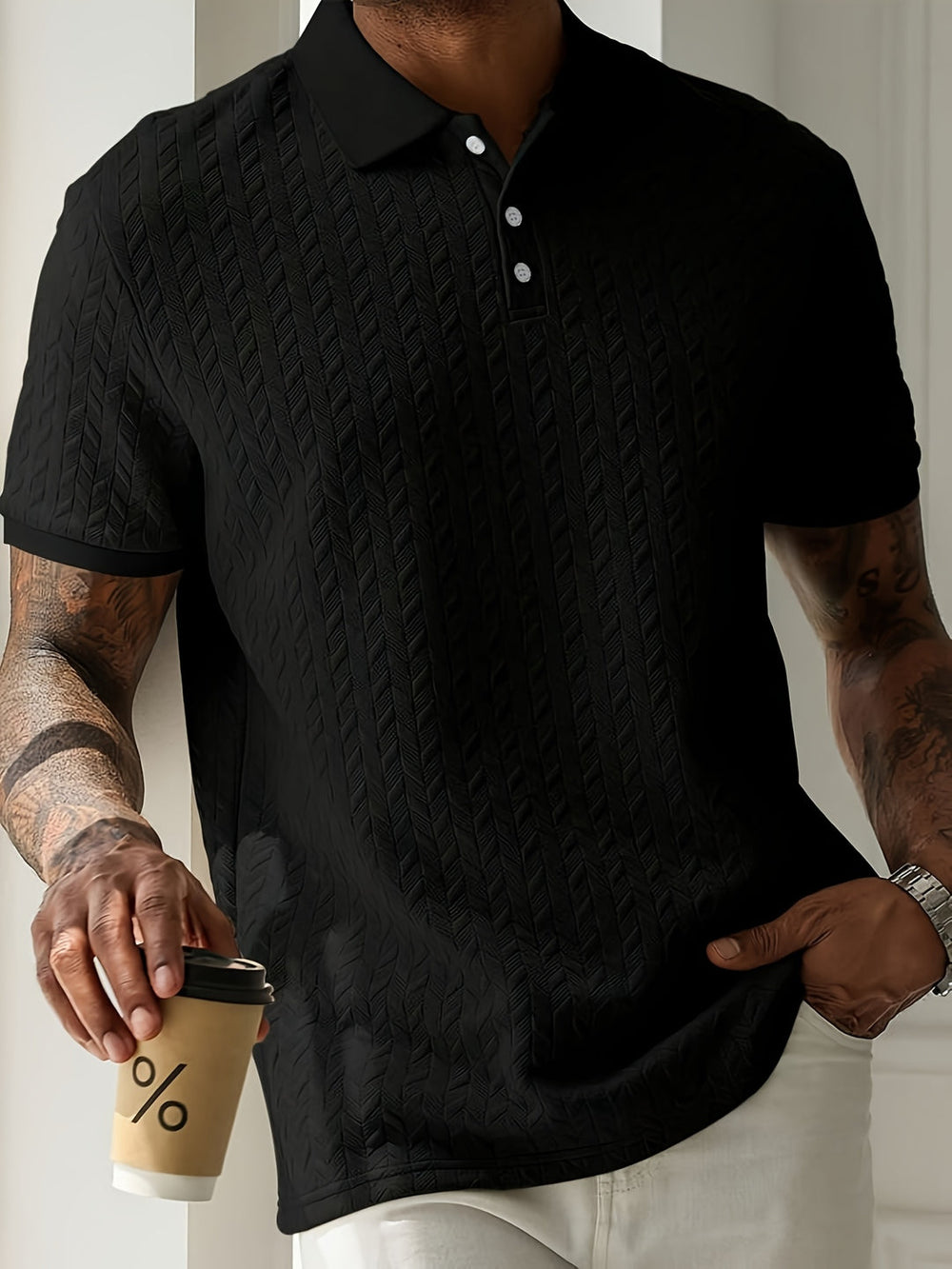 Stilvolles Henley Hemd mit kurzer Arm für Herren