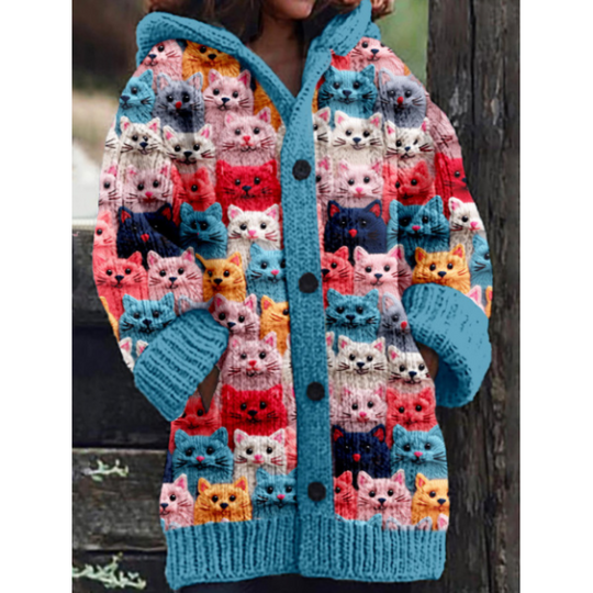 Strickjacke mit Kapuze und Katzenohren für Damen