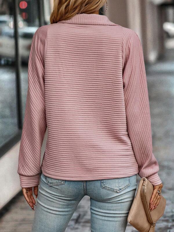 V-Ausschnitt Jumper mit halbem Reißverschluss für Frauen