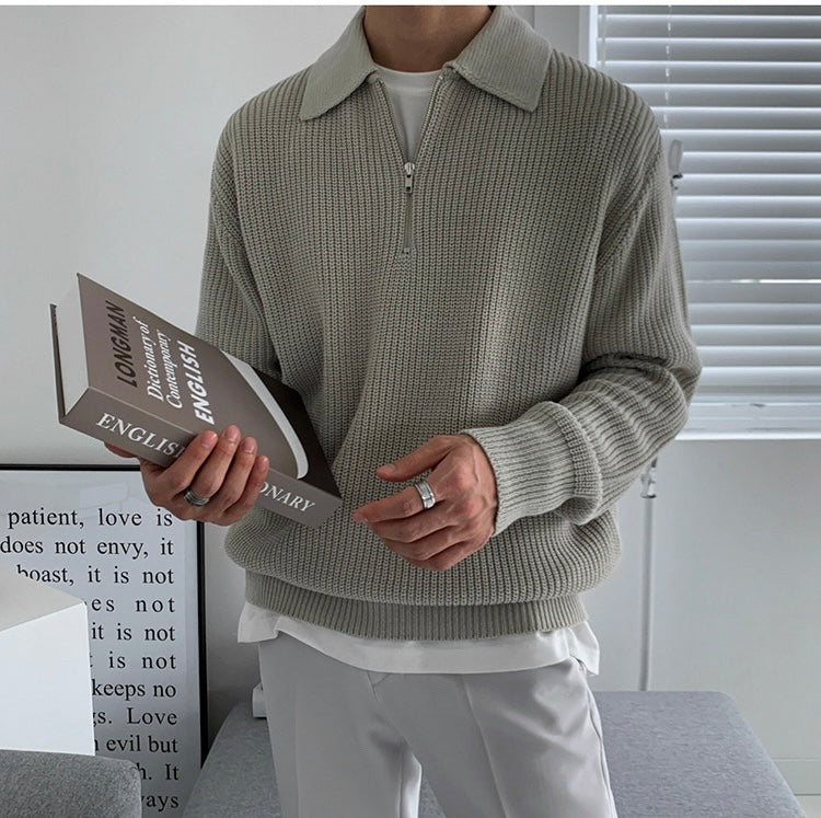 Viertelzip-Pullover Strickmischung für Herren