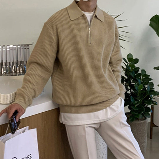 Viertelzip-Pullover Strickmischung für Herren