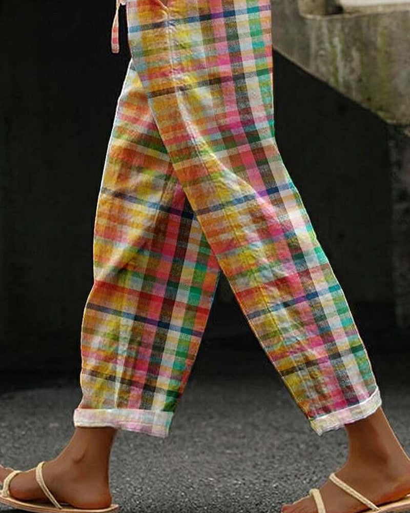 Vintage Freizeit Hose mit Karomuster für Damen