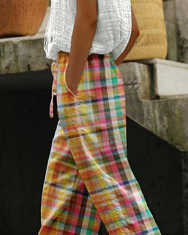Vintage Freizeit Hose mit Karomuster für Damen
