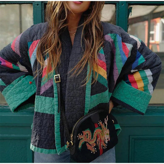 Vintage Jacke V-Ausschnitt aus hochwertigem Material für Damen