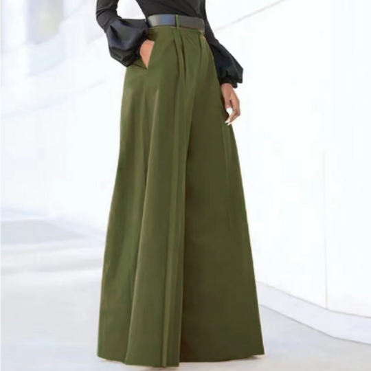 Weite Bein hoch taillierte Hose aus hochwertigem Stoff für Damen