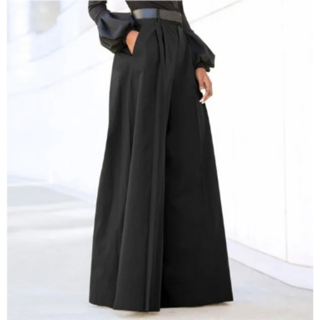 Weite Bein hoch taillierte Hose aus hochwertigem Stoff für Damen