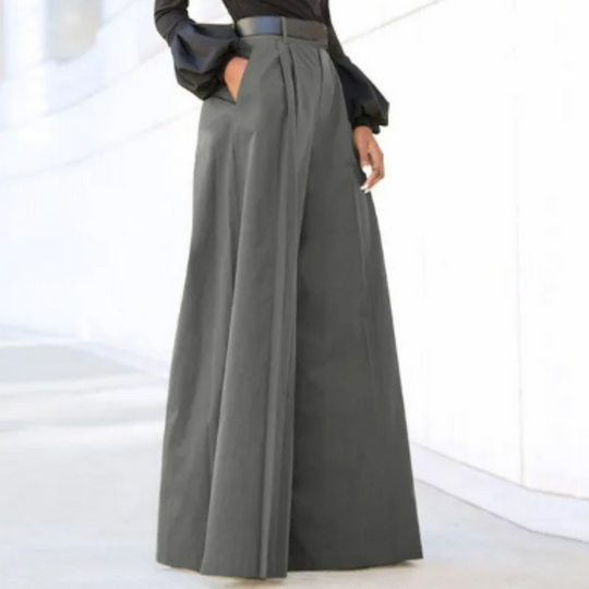 Weite Bein hoch taillierte Hose aus hochwertigem Stoff für Damen