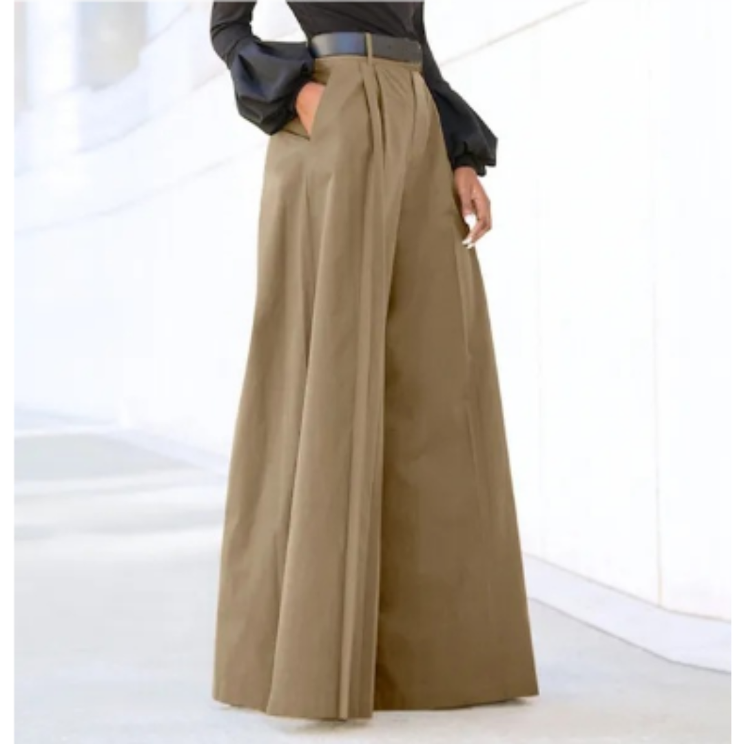 Weite Bein hoch taillierte Hose aus hochwertigem Stoff für Damen